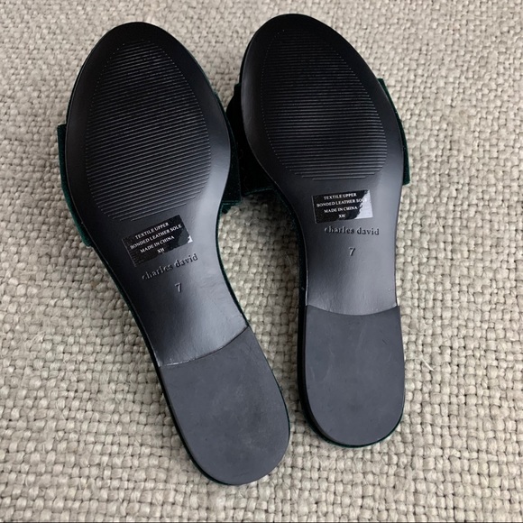 Charles David bow slipper sandals velvet green - Picture 8 of 14
